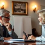 Advogado conversando com cliente idoso sobre a retenção de IR na aposentadoria no exterior.