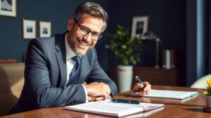 Advogado ajudando aposentado no exterior a entender a isenção do IR de 25%, refletindo a mudança da PGFN.