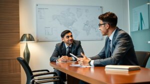 Advogado consultando cliente aposentado brasileiro no exterior sobre a decisão do STF sobre o IR de 25%