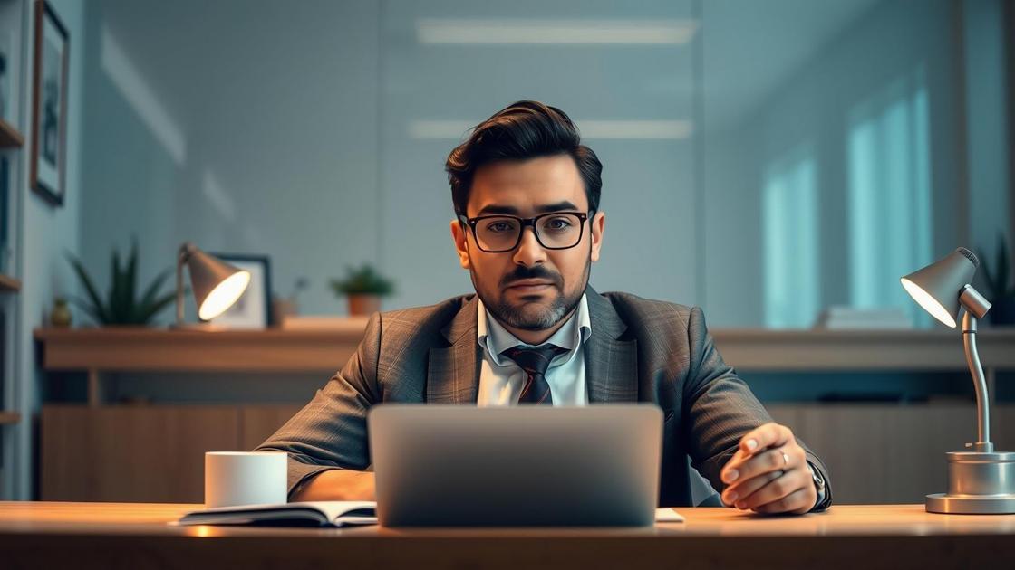 Cliente aposentado em videoconferência com advogado a respeito de restituição de imposto de renda no exterior, destacando direitos e esclarecimentos