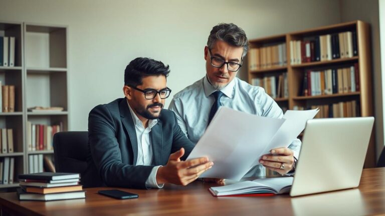 Aposentados acima de 65 anos no exterior têm direito à dupla isenção de IR, advogado e cliente revisando documentos em escritório.