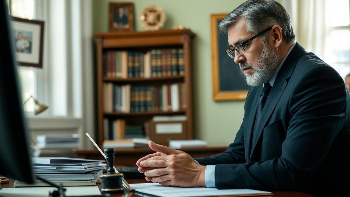 Advogado explicando prazos de restituição do IR de 25% a aposentado em seu escritório, representando direitos e garantias.