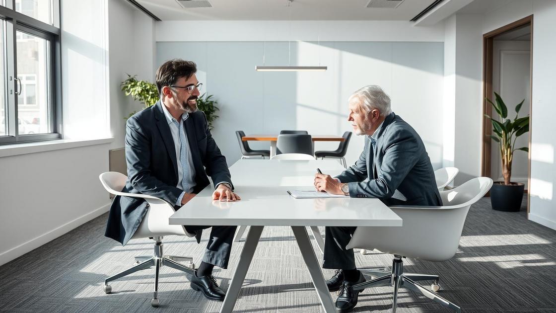 Cliente idoso consultando advogado em escritório moderno sobre aposentadoria no exterior e Imposto de Renda de 25%