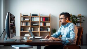 Cliente aposentado em videoconferência com advogado, representando a esperança pós-decisão do STF sobre o Tema 1174.