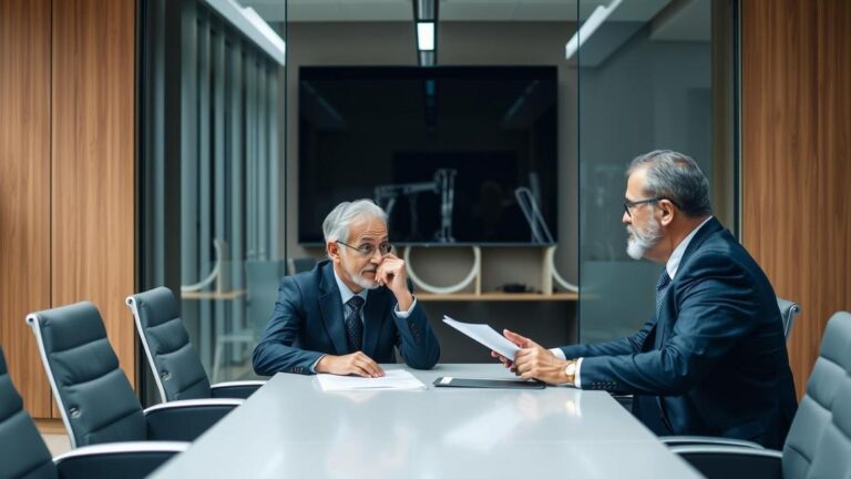 Cliente idoso consultando advogado sobre isenção de Imposto de Renda na aposentadoria no exterior em sala de reuniões.