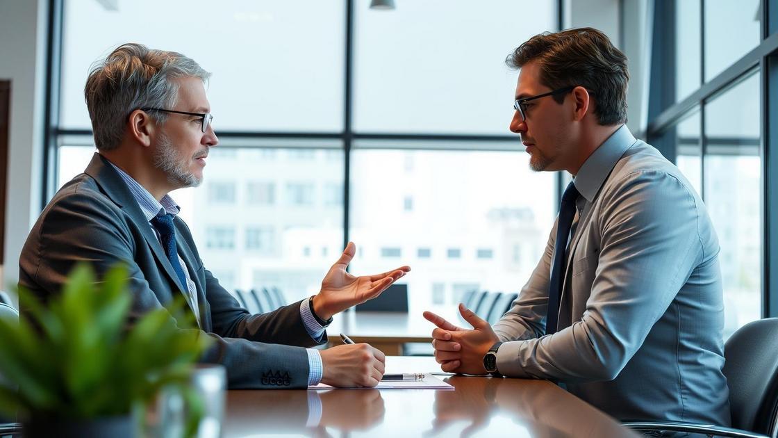 Cliente aposentado recebendo consulta jurídica de advogado sobre como cessar o IR de 25% no exterior em escritório moderno