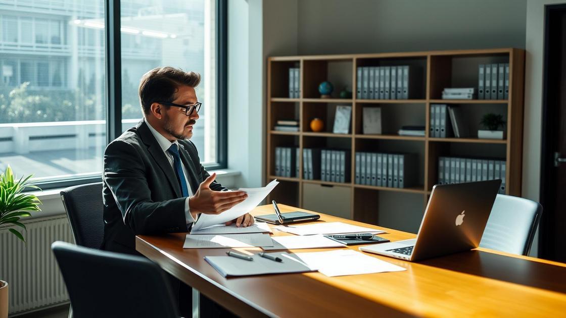 Advogado explicando mudanças tributárias para aposentados com Tema 1174 em escritório moderno.